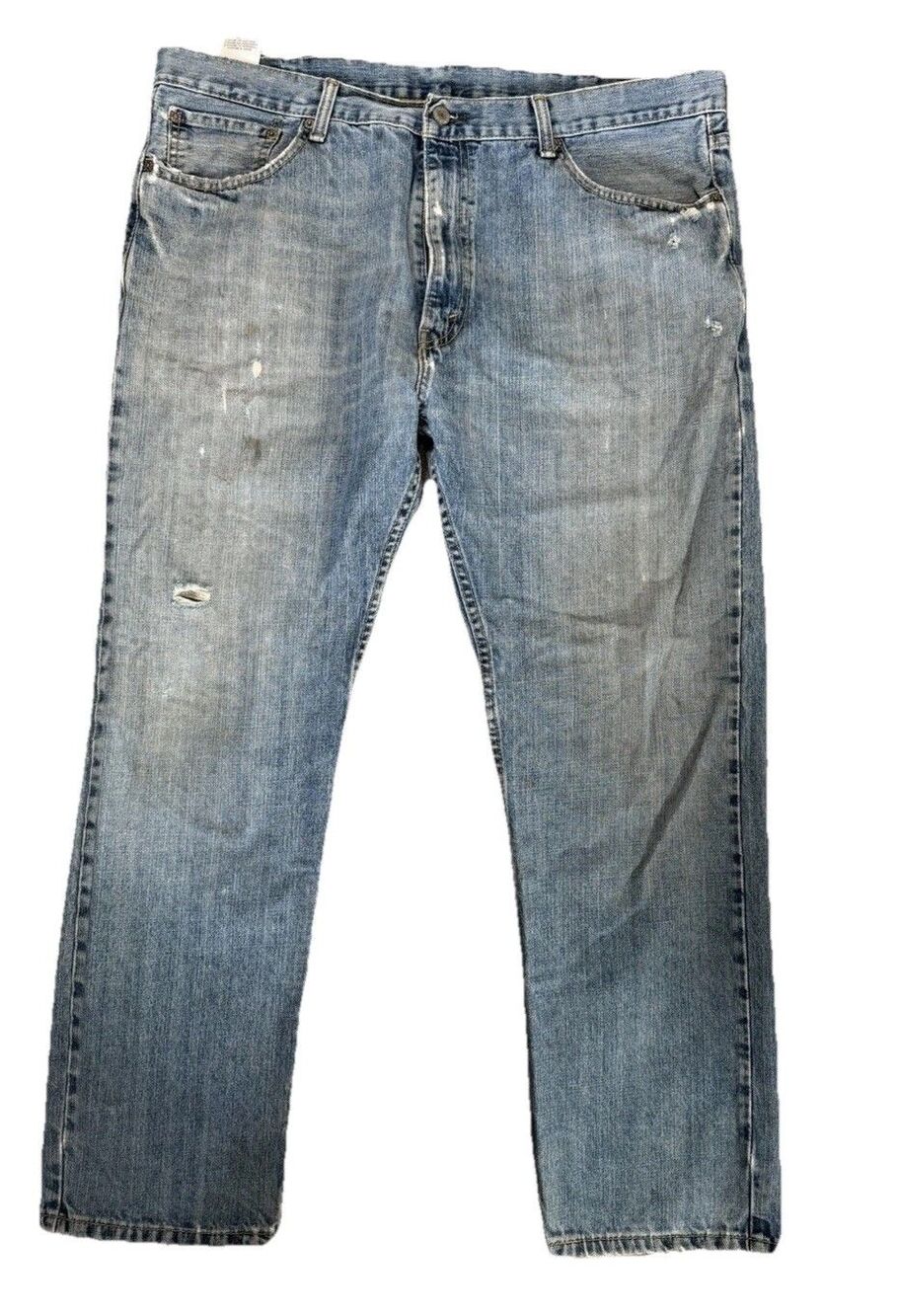 Levi's 505 Mens Jeans 40x30 Blue Light Wash Straight Distressed Thrashed Vintage